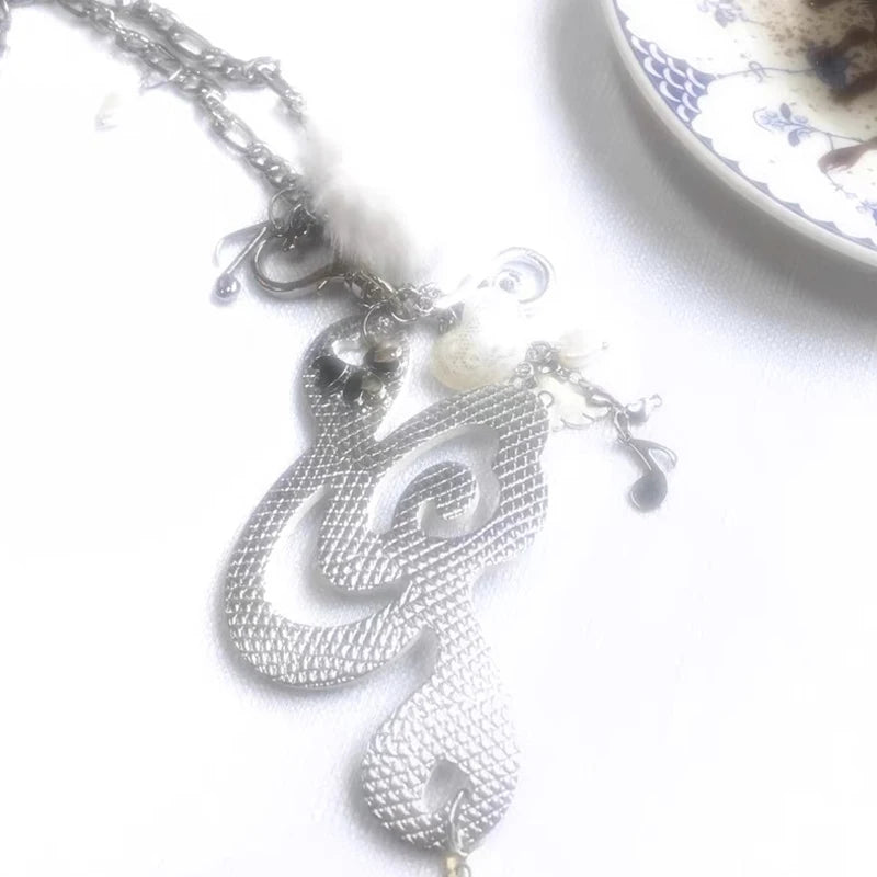 Y2K Schmuck Musiknoten Flügel Herz Anhänger Halskette für Frauen Harajuku Kawaii Zubehör Koreanische Mode Kette Halskette Punk