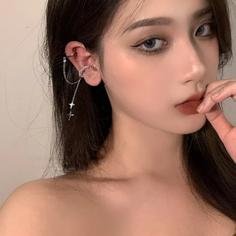 1 Stück 2024 Mode Minilist Kein Piercing Ohr Manschette Ohrringe für Frau Gefälschte Piercing Quaste Stern Ohr Clips Ohrringe für Frauen Schmuck