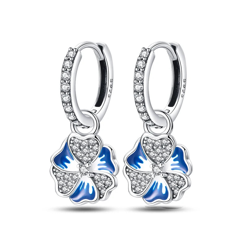 Heißer Verkauf Mode 925 Silber Farbe Ohrringe Blau Zirkon Sterne Mond Unregelmäßigkeit Ohrringe Für Frau Feine Geburtstag Schmuck Geschenke