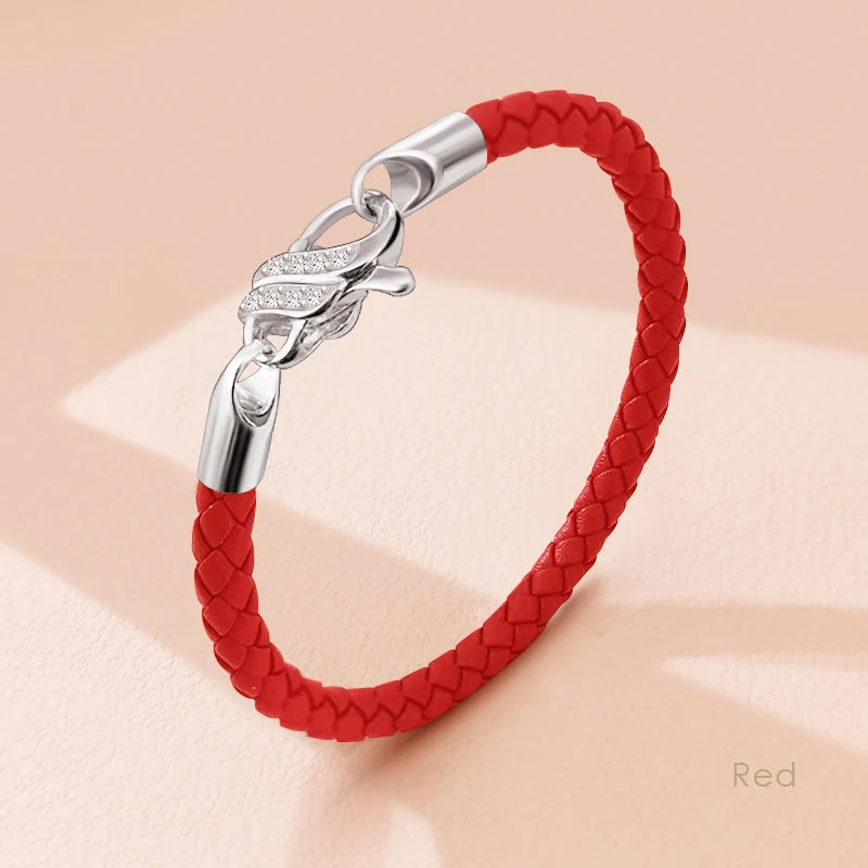 Neues Design S925 Sterling Silber Armband für Frauen Zirkonia Charme Geflochtenes Lederarmband Weiblichen Schmuck Weihnachtsgeschenk