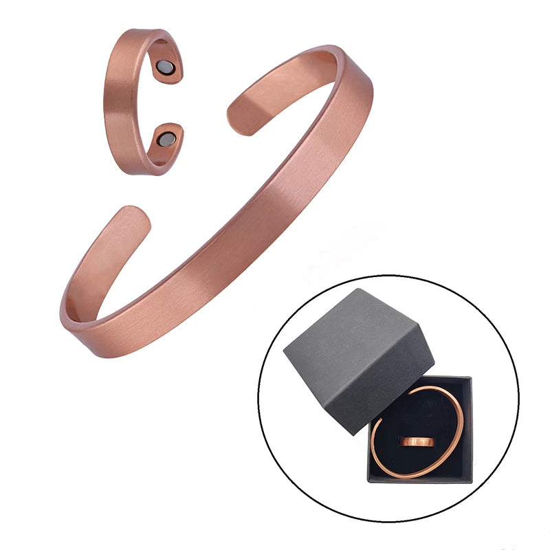 Einfache Schmuck-Set Reinem Kupfer Armband Ringe Manschette Magnetische Armreifen Für Frauen Männer Arthritis Gesundheit Solide Kupfer Schmuck