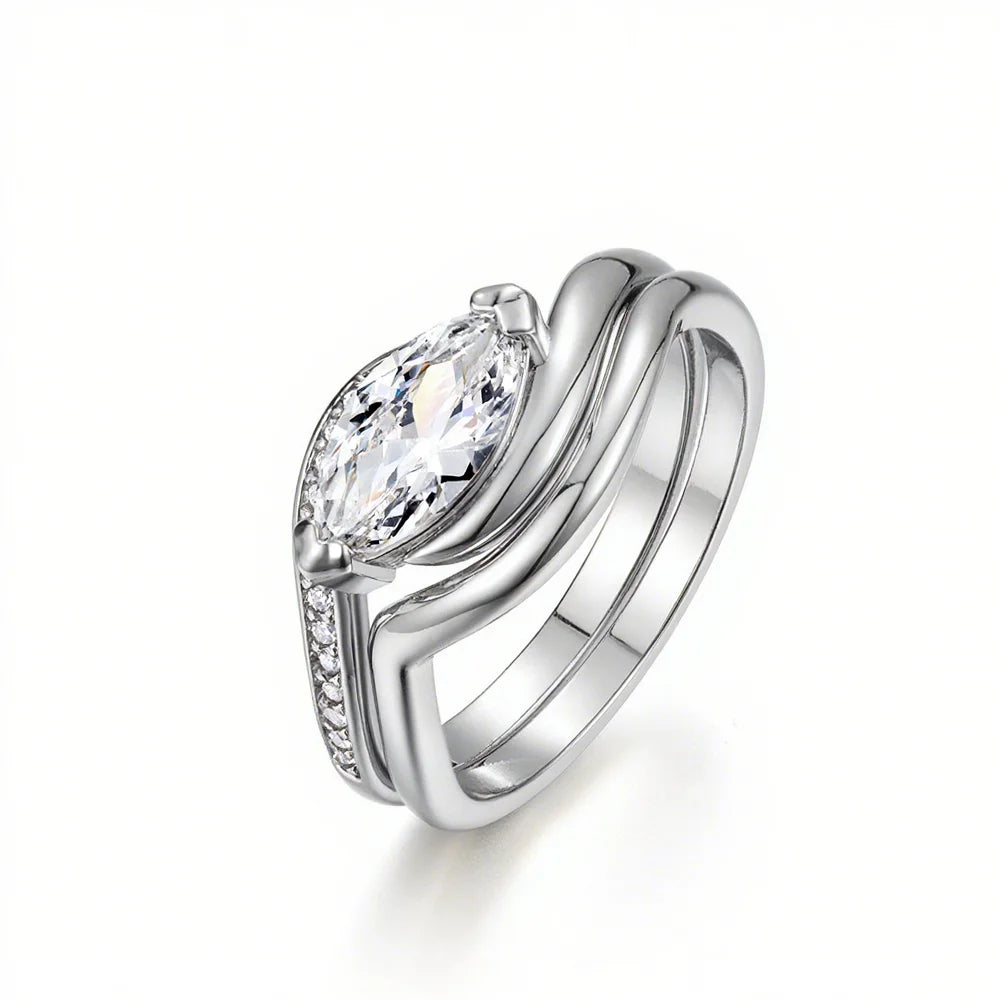 OEVAS 1ct 5x10mm D Farbe Marquise Cut Moissanit Ring Set für Frauen 100% S925 Silber Sterling Ehering edlen Schmuck mit GRA