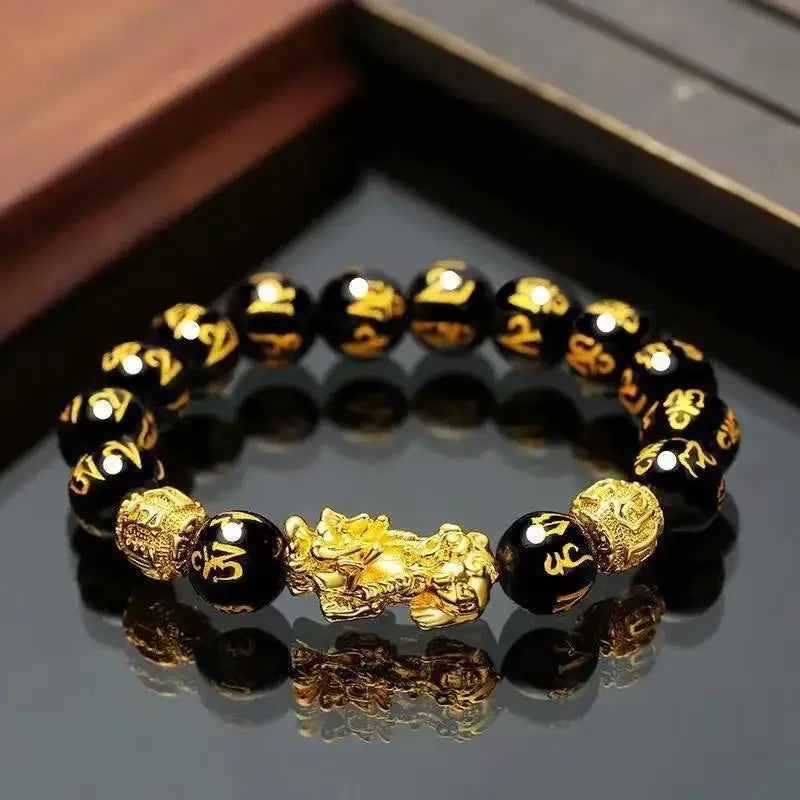 1 Stück schwarze Obsidian-Steinperlen, Pixiu-Armband für Reichtum, Glück, Glücksarmband für Damen und Herren