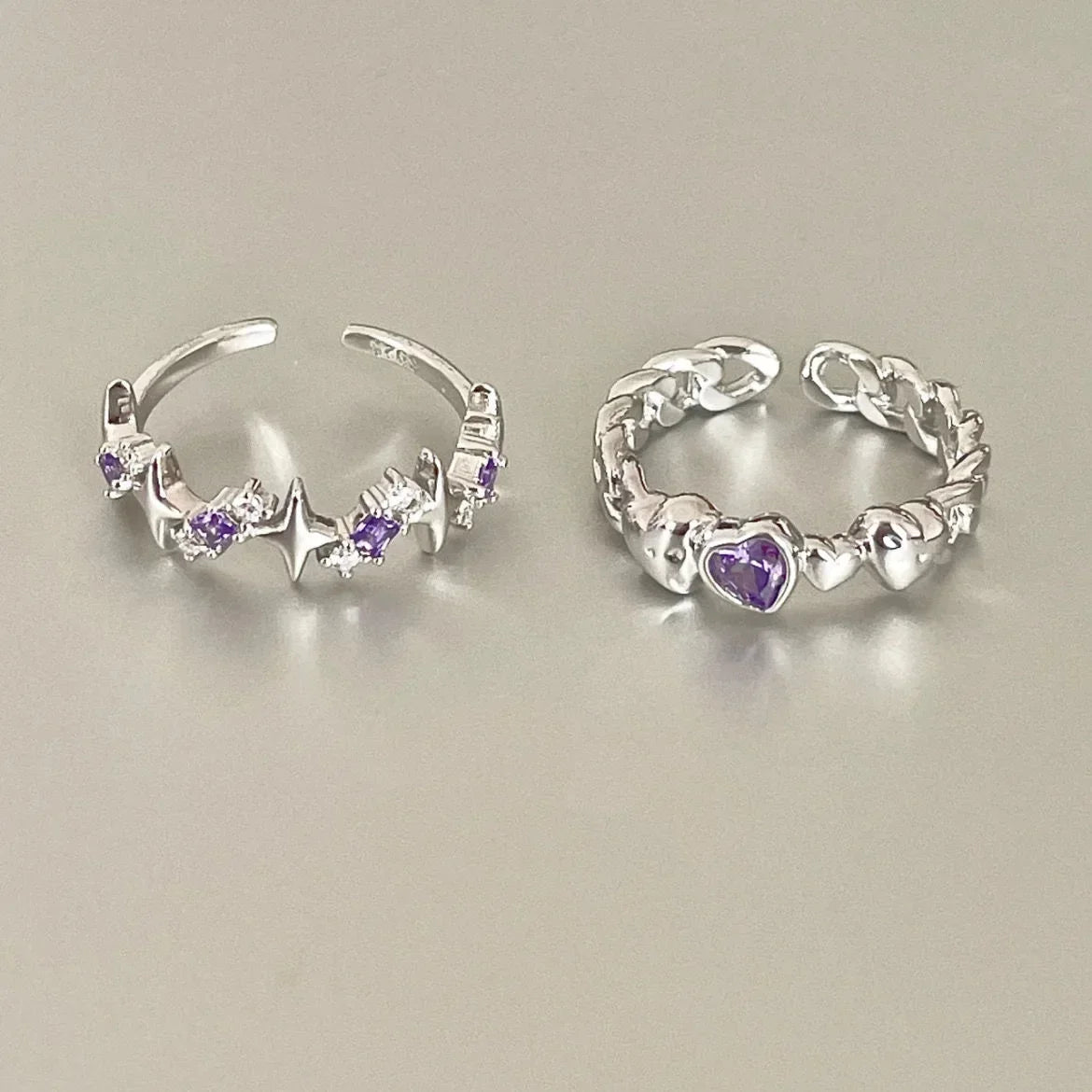 Kpop Rosa Zirkon Herz Offener Ring für Frauen Mädchen Luxus Stern Herz Paar Fingerringe Hochzeit Y2K Party Schmuck Geschenk