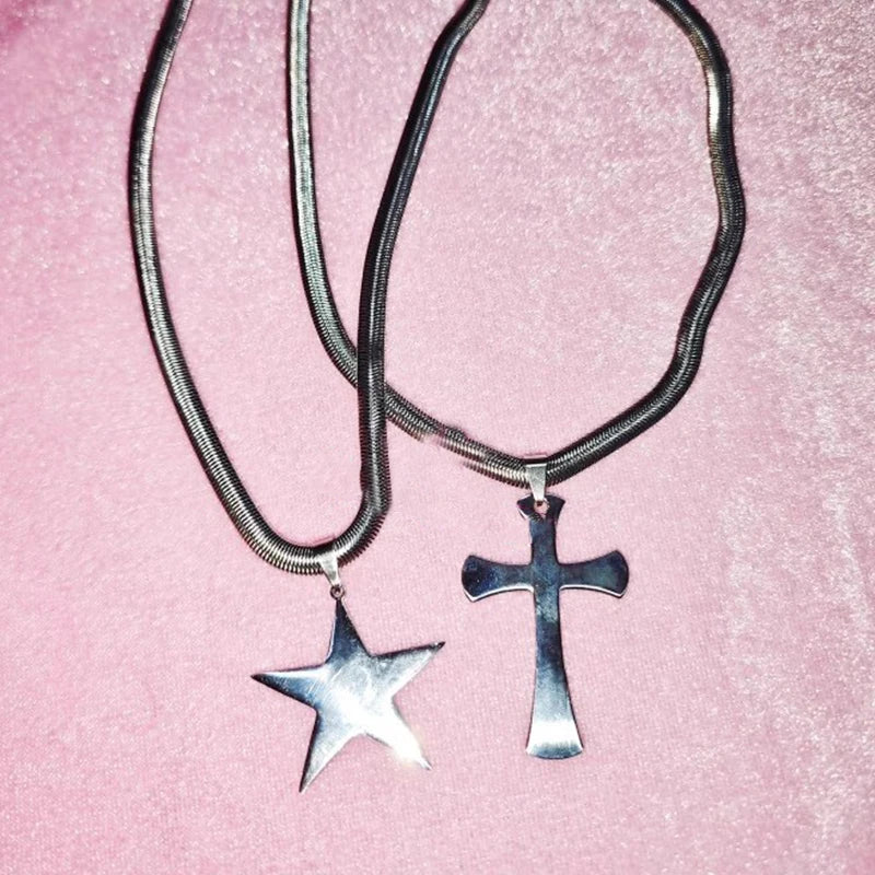 Y2k Schmuck Schlange Knochen Ketten Kreuz Anhänger Halskette Punk Charms Stern Halskette Frauen Grunge Zubehör Halsband Koreanische Mode