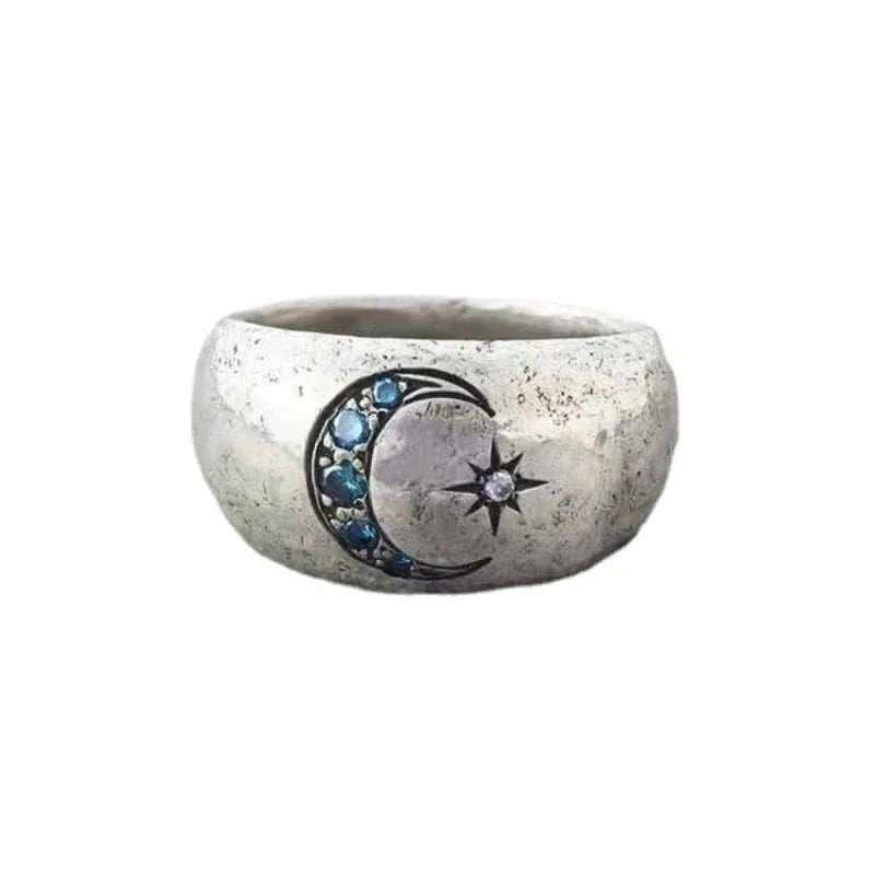 Mode Sonne Mond Ringe Für Frauen Vintage Intarsien Blauen Steine, Verlobung, Hochzeit Ring Schmuck Geschenk Kreative Party Hochzeit