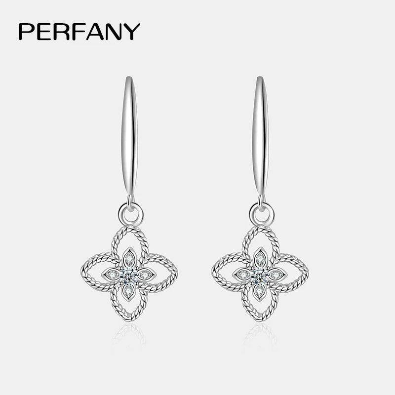 PERFANY 0,08 CT Moissanit Klee Tropfen Ohrring Frauen S925 Reinem Silber Labor Pflegen Diamant Mode Hochzeit Schmuck