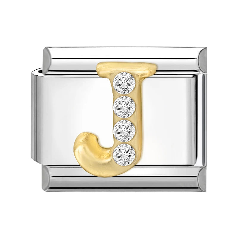 Neues modisches italienisches Armband mit 26 englischen Buchstaben, Edelstahl-Armreif, goldfarben, eingelegter Zirkonia, DIY-Herstellung von Schmuck, Geschenken