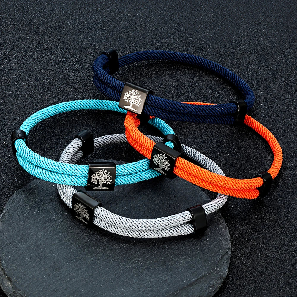 MKENDN Handgefertigtes marineblaues geflochtenes Seilarmband aus Edelstahl. Der Baum des Lebens, quadratische Armbänder für Männer und Frauen, Paarschmuck