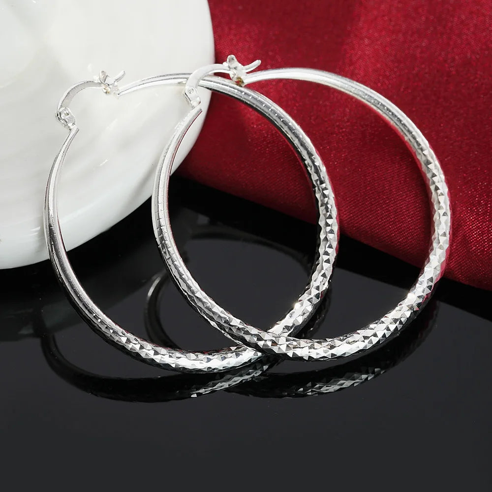 Charms feine 925 Sterling Silber 5 cm Kreis Creolen für Frauen Mode hübsche Hochzeit Party Schmuck Urlaub Geschenke