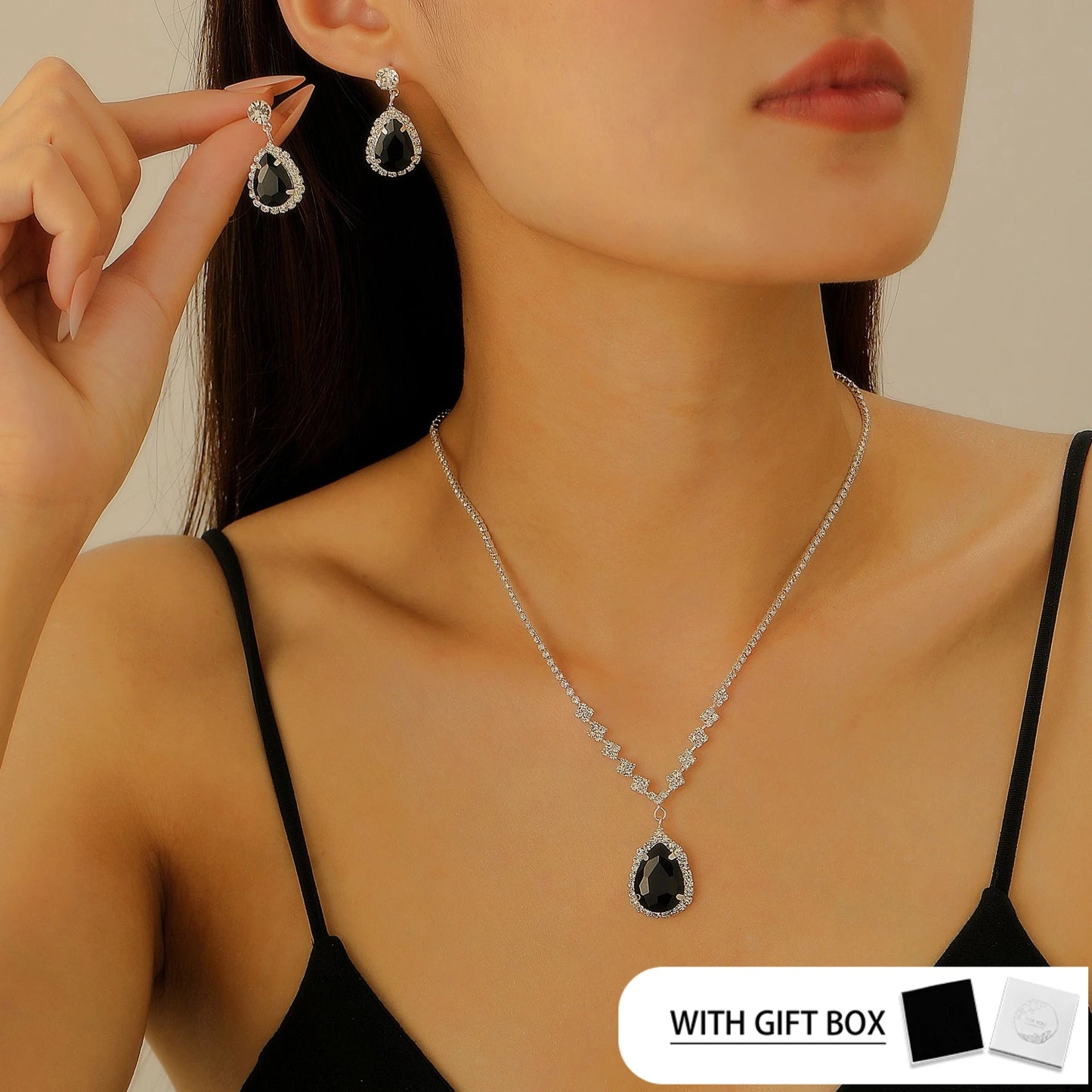 LENNIK Super funkelndes exquisites Kristall-Halsketten-Ohrring-Set, Brautaccessoires, Hochzeitsaccessoires, Bankett-Ohrringe