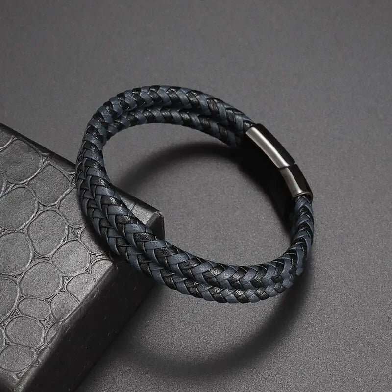 Retro Punk Fahrradkette handgewebtes Lederarmband mit Metallschnalle für Männer Motorradfahrer Rock Party Schmuck Geschenk