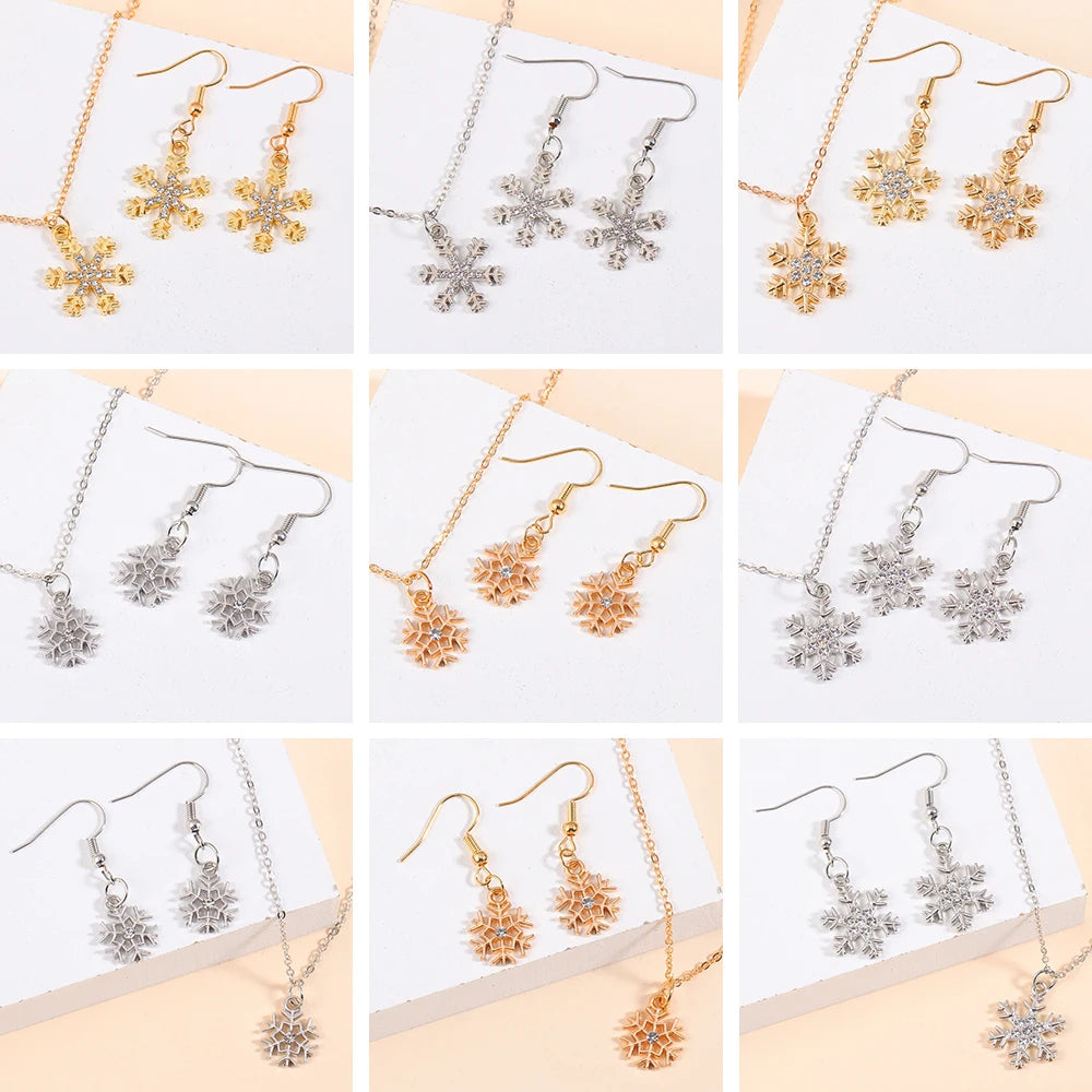 Frauen Mode Luxus Schmuck Set Zirkon Schneeflocke Kristall Anhänger Halskette Ohrringe Party Geschenke Weihnachts schmuck
