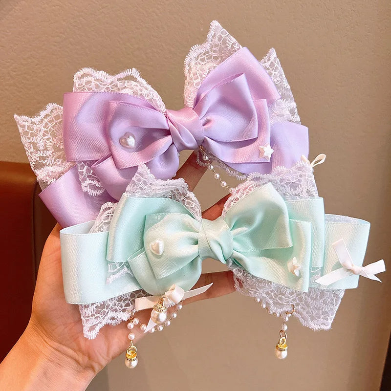 Lolita Mädchen Schleife Haarspangen Kopfbedeckung Haarnadeln Haarschmuck Rosa Klaue Haarspange Sweetg Stil Kawaii Haarschmuck JK Clips