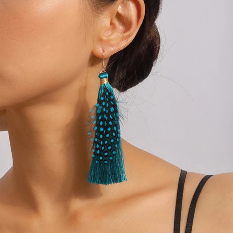 Aihua moderne große Feder Quaste Ohrringe für Frauen Vintage lange übertriebene Zigeuner Feder Ohrringe Party Schmuck Accessoire