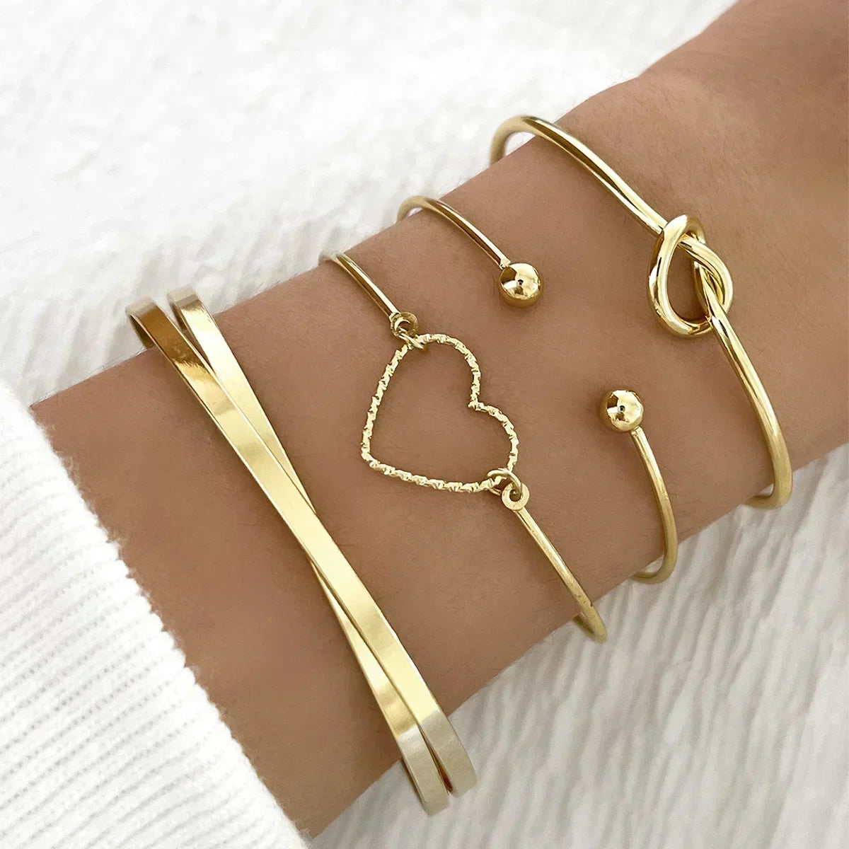 5 teile/satz Mode Silber Farbe Herz Perlen Kette Armbänder für Frauen trend ige geometrische Armbänder Set Party Schmuck Accessoires