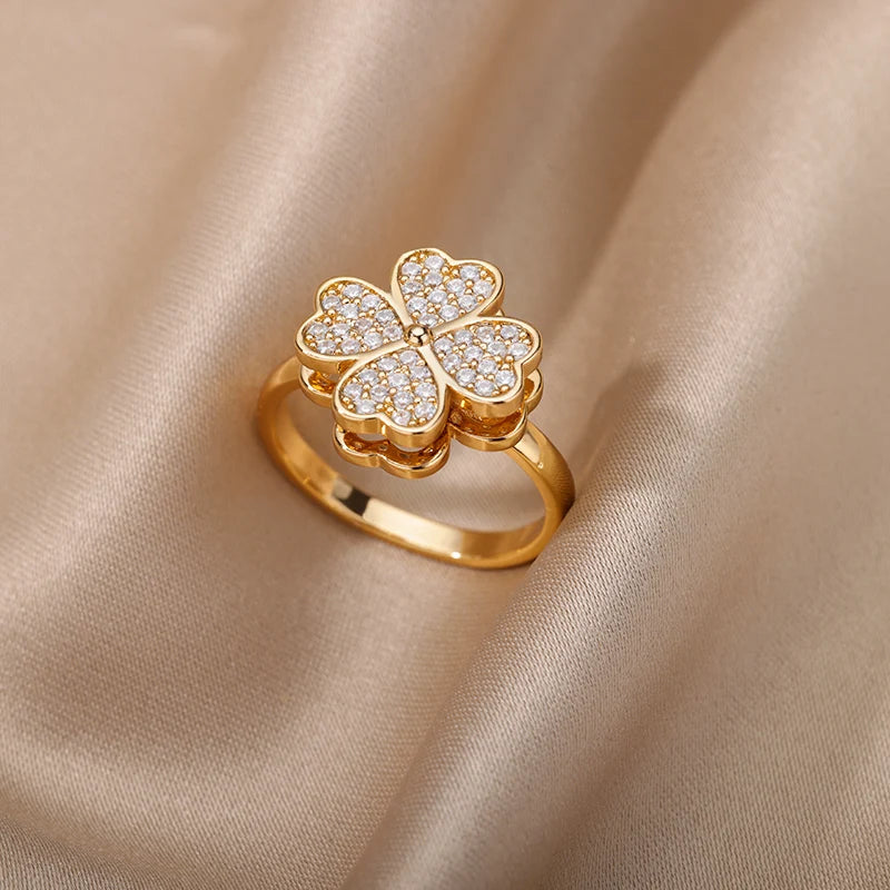 Spinner Zirkon Herz Vierblättriges Kleeblatt Ringe Für Frauen Edelstahl Anti Stress Angst Zappeln Ring Schmuck Weihnachten Geschenk