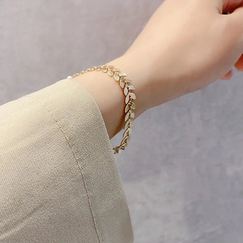 JWER Einfache Weizen Ohr Perle Armband Halskette Ohrringe Schmuck-Set für Frauen Temperament Glück Gold Farbe Armband Charme Schmuck