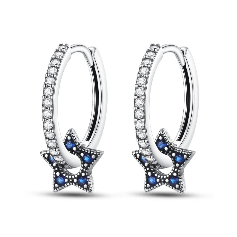 Heißer Verkauf Mode 925 Silber Farbe Ohrringe Blau Zirkon Sterne Mond Unregelmäßigkeit Ohrringe Für Frau Feine Geburtstag Schmuck Geschenke
