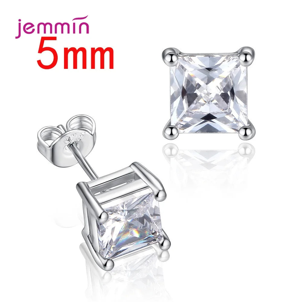 Großer Ausverkauf! Exquisite 925er Silber-Schmuckzubehör, geometrisch, quadratisch, mehrere Größen, 5–8 mm, 4 Krallen, CZ-Zirkonia-Ohrstecker