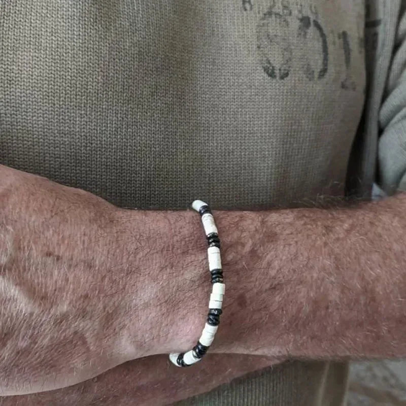 Schwarzes Onyx-Yoga-Armband mit runden Perlen und Pfeilsteinperlen für Herren