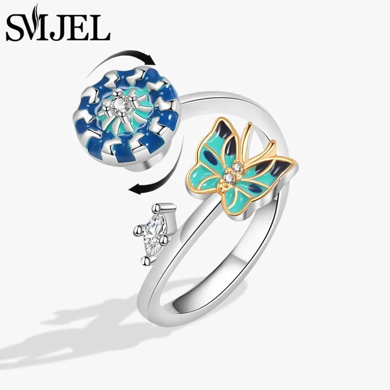 Neue Sonnenblume Angst Ring Fidget Spinner Ringe für Frauen Nette Schmetterling Kolibri Charms Finger Ring Anti Stress Drehen Geschenke