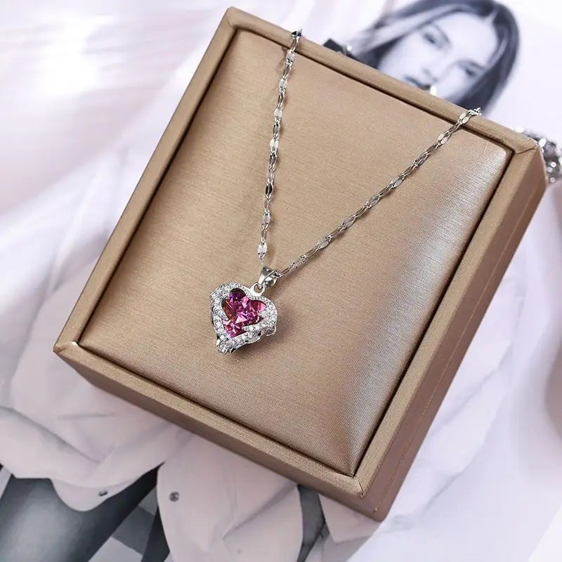 Top Luxus Bunte Kristall Ozean Herz Anhänger Halskette Für Frauen Trendy 316L Edelstahl Schmuck Weibliche Hochzeit Hals Kette