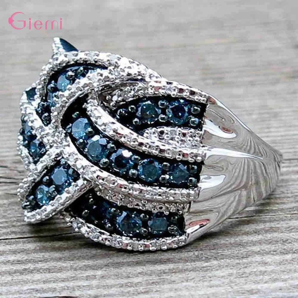 Wunderschöner Fingerring aus 925er-Sterlingsilber mit Strasssteinen für Damen und Herren, blauer Zirkon, trendiger Schmuck, Geschenkringe