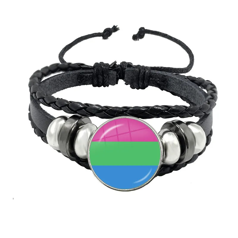 LGBT Schwarz Weave Leder Armband Bi Stolz Glas Cabochon Homosexuell Stolz Regenbogen Flagge Foto Armreif Schmuck Für Frauen Männer Liebhaber geschenk