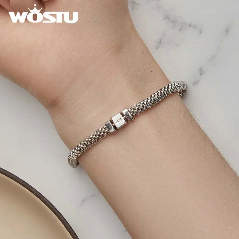 WOSTU Original 925 Sterling Silber Klassische Gestrickte Armband Armreif Für Frauen Luxus Jahrestag Party Schmuck Geschenk FNB124