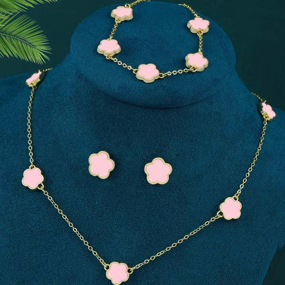 4-teiliges Damen-Schmuckset, modische und einfache Blumen-Halskette, Armband, Ohrring-Schmuckset, geeignet für den täglichen Gebrauch, Geschenke für Fr