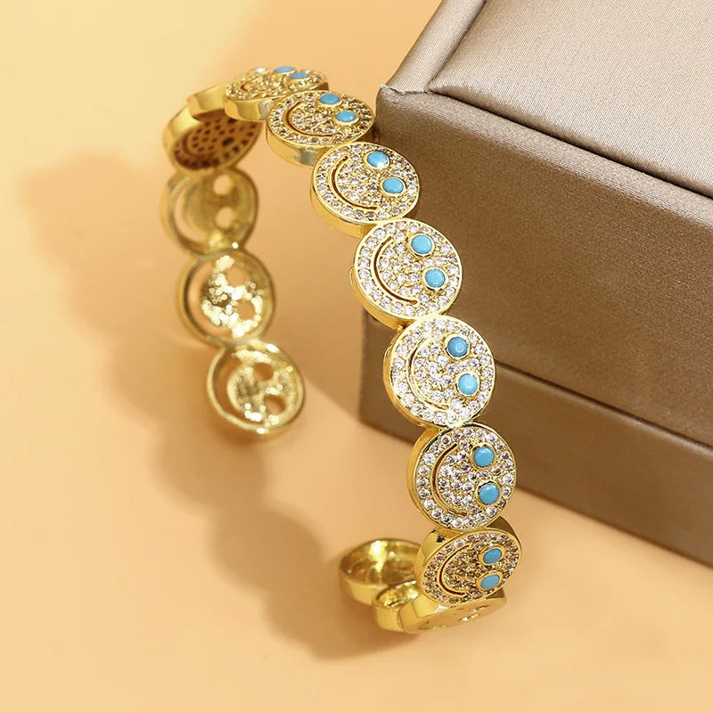 Neue Stilvolle Runde Manschette Armreif Kupfer Vergoldet Zirkonia Charme Party Frauen Männer Geschenke Schmuck Zugang