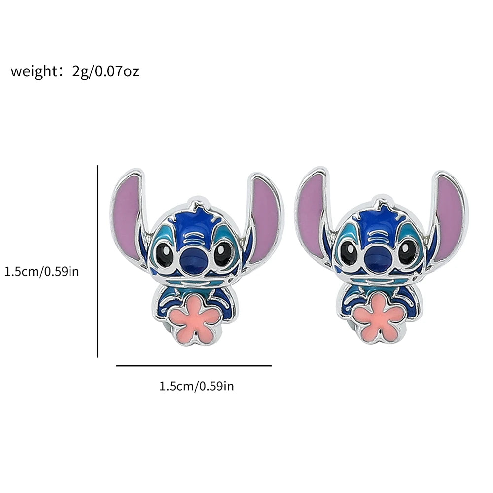 Disney-niedliche Cartoon-Stich-Ohrstecker mit Blumen-Ohrsteckern für Frauen und Teenager-Mädchen, schöne Ohr-Accessoires, Schmuckgeschenke für Fans
