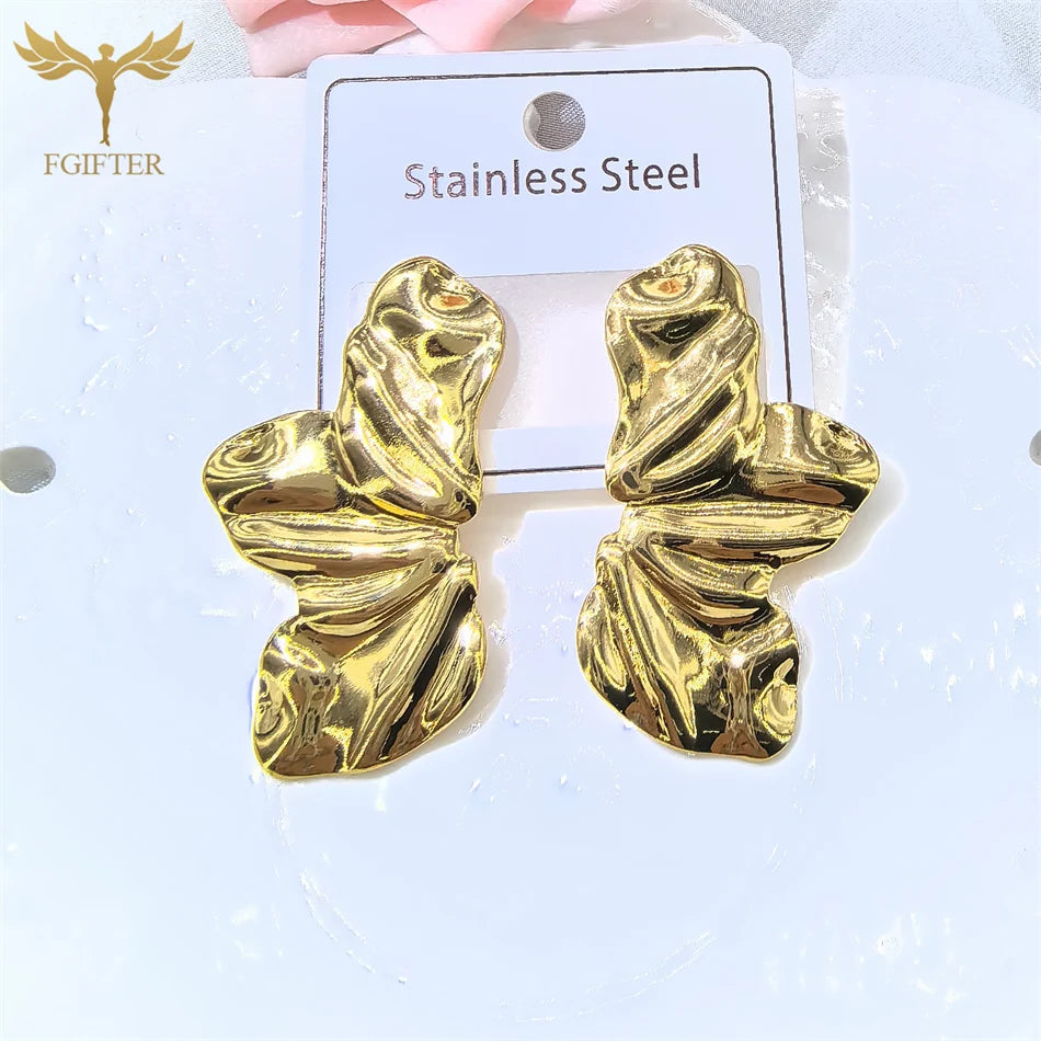 Übertreibung klobige Ohrringe Falten Blume Blatt Design Ohrstecker Frauen goldene Edelstahl Schmuck Accessoires Geschenke für Sie