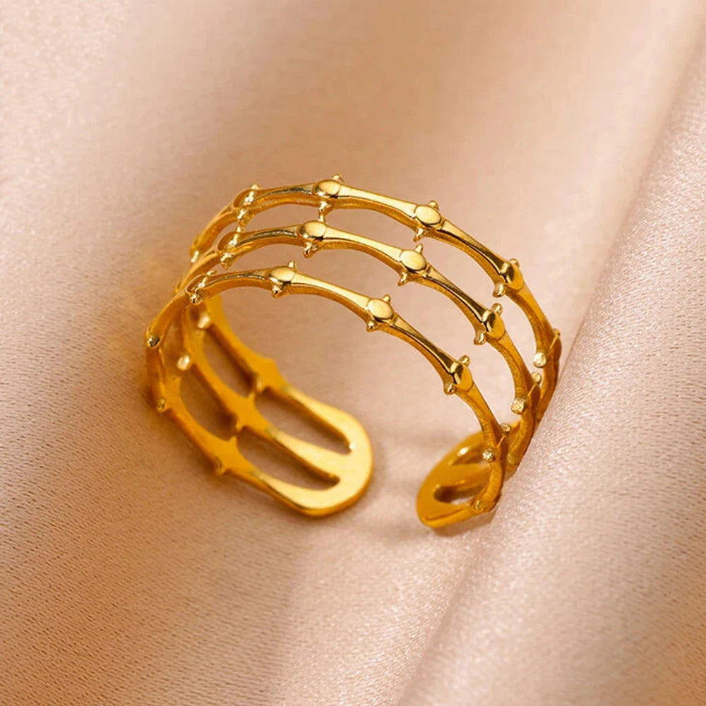 Edelstahl Ringe Für Frauen Männer Gold Farbe Hohl Weit Offenen Ring Weiblich Männlich Mode Hochzeit Party Finger Schmuck Geschenk 2024