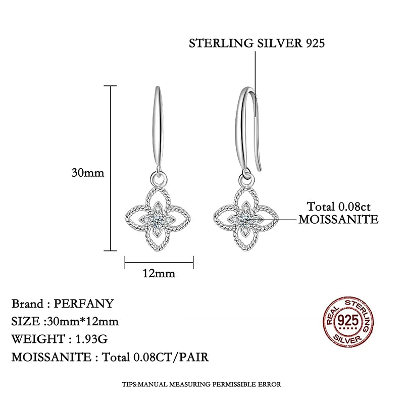 PERFANY 0,08 CT Moissanit Klee Tropfen Ohrring Frauen S925 Reinem Silber Labor Pflegen Diamant Mode Hochzeit Schmuck