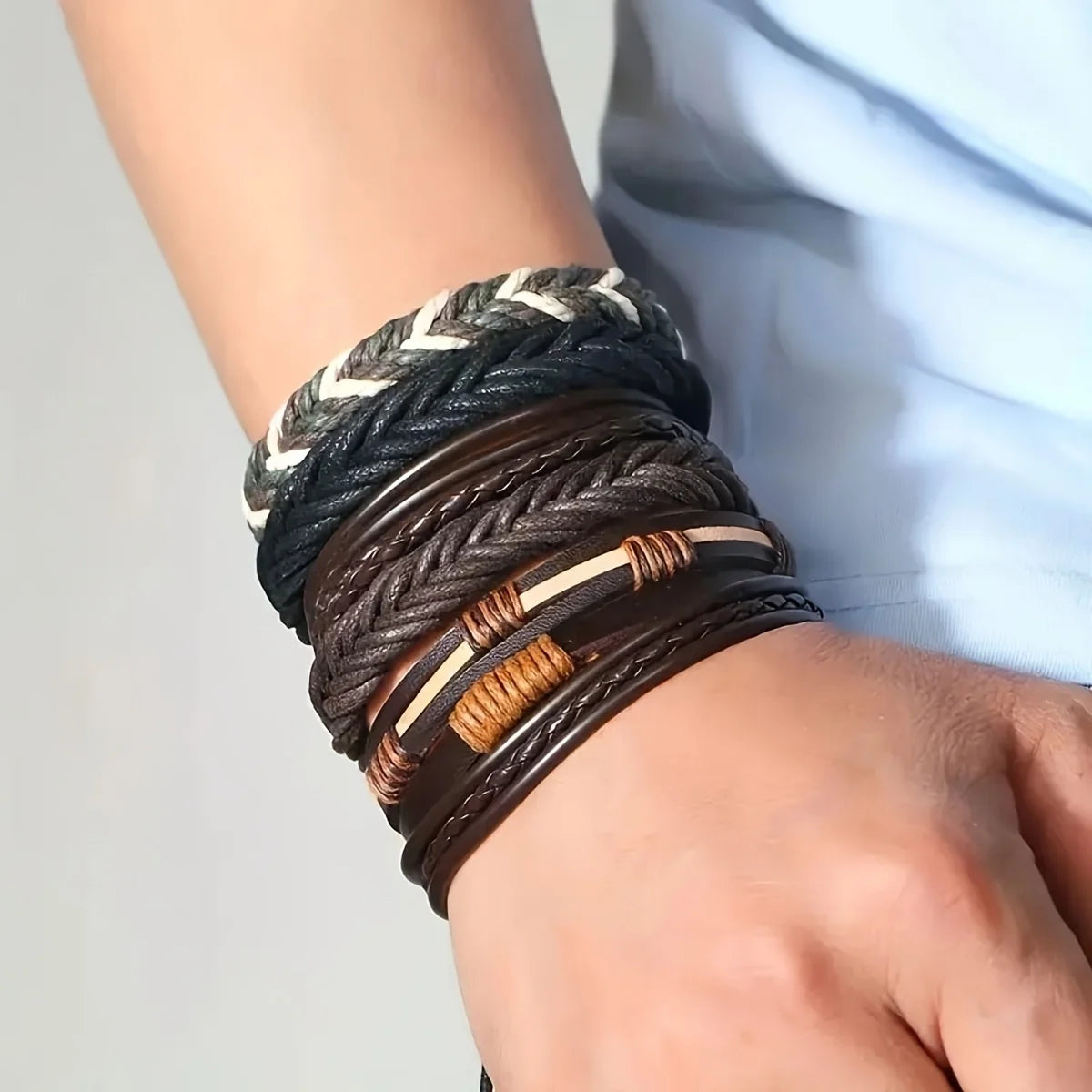 20 Stück geflochtene Lederarmbänder für Männer und Frauen, Wickelholzperlen, Manschettenarmband, Hanfschnüre, ethnischer Tribal-handgefertigter Wickelarmband-BH