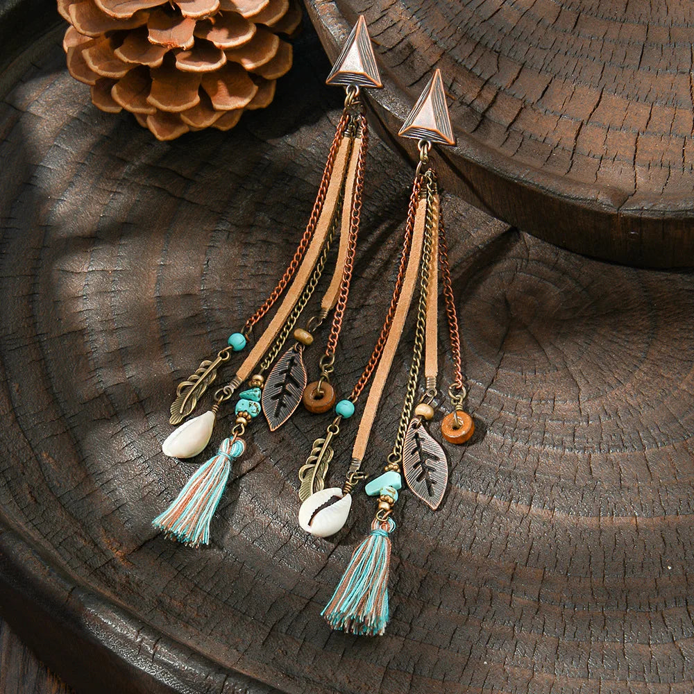 Klassische Vintage Ethnische Tropfen Ohrringe für Frauen Böhmischen Lange Temperament Quaste Geometrische Persönlichkeit Ohrring Weiblichen Schmuck