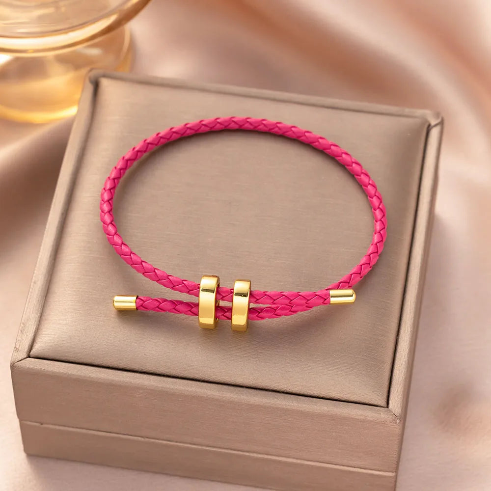 Trendige Armbänder mit rotem Faden für Damen und Herren, Edelstahl, geflochtenes Seil, verstellbares Charm-Armband, Unisex-Schmuck