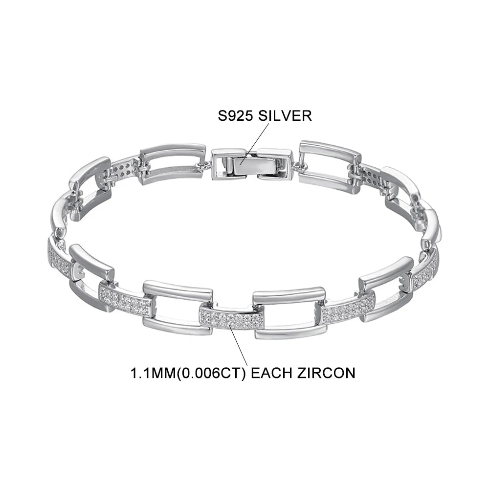 TEMGF S925 Sterling Silber Kettenarmband 1,1 mm Zirkon-Inlay für Frauen und Mädchen, eleganter feiner Schmuck, trendige Geburtstags-einzigartige Geschenke