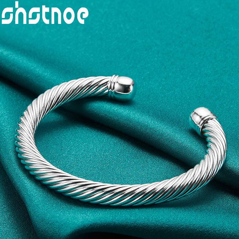 SHSTONE Luxus-Armreif aus 925er-Sterlingsilber mit gedrehter Textur für Damen und Herren, modisch, Geburtstag, Verlobung, Hochzeit, Party, Charm-Schmuck