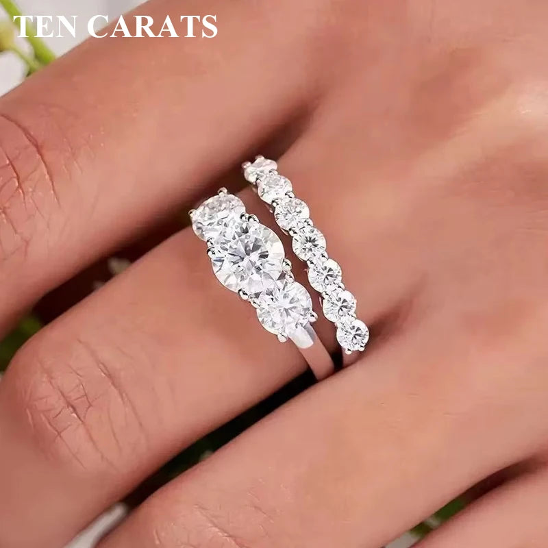 TEN CARATS 2-4CT Moissanit Ringe für Frauen S925 SilverEngagement Hochzeit Funkelnder Diamant Ring Edlen Schmuck Geschenk