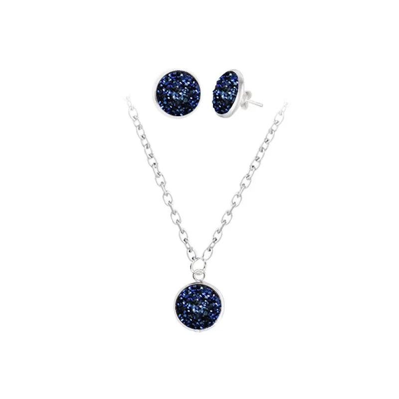 Mode Drusy Runde Anhänger Halskette Ohrringe Schmuck Sets für Frauen Anti allergie Bling Stud Ohrringe Sets Frauen Party Halskette