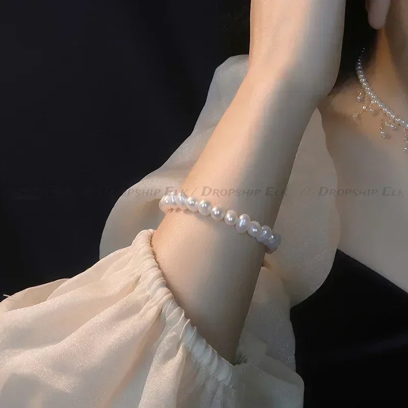 Elegantes natürliches Süßwasserperlen-Armband für Damen, magnetische Knöpfe, kreatives Design, Armband, Hochzeit, Schmuckzubehör