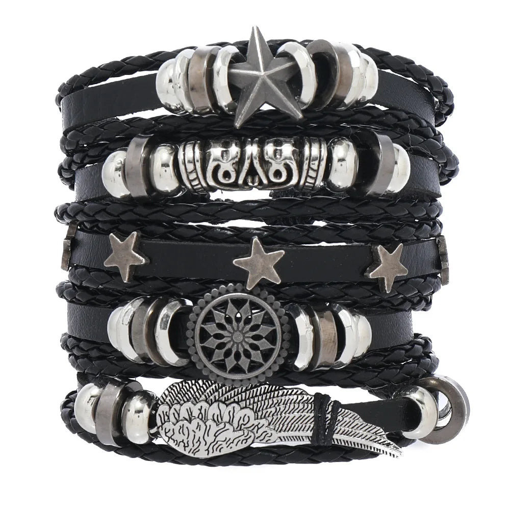 Mode Armband Viking Armband für Männer Hand Armbänder gewebt Schädel Hand Schmuck verstellbare Leder Set Viking Mann Armband