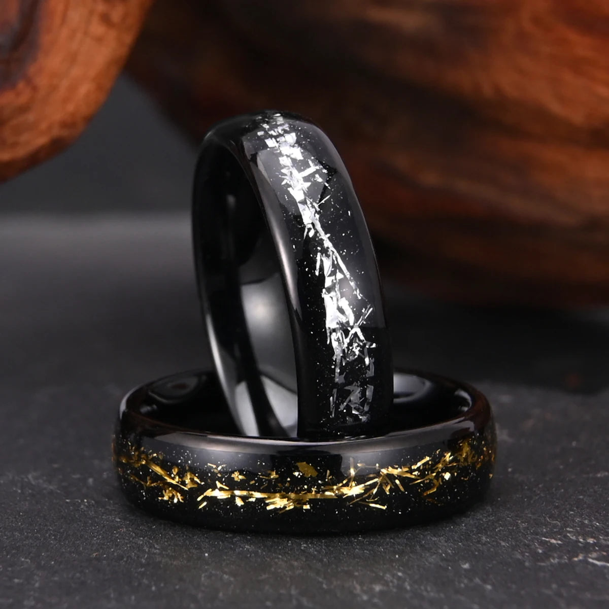 Wolfram karbid Meteorit Galaxie Ring, schwarz 6mm Herrenmode Luxus bequeme Ehering Jubiläums geschenk für Paare
