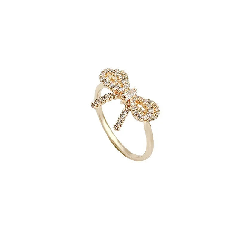 Minimalistische Bowknot Öffnung Ringe Für Frauen Gold Silber Farbe Kristall Zirkonia Bogen Knoten Finger Ringe Weibliche Hochzeit Schmuck
