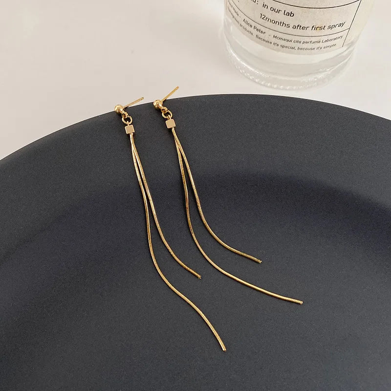 316L Edelstahl Lange Quaste Ohrringe Für Frauen Elegante Einfache Gold Farbe Tropfen Ohrring Stilvolle Schmuck Persönlichkeit Geschenk