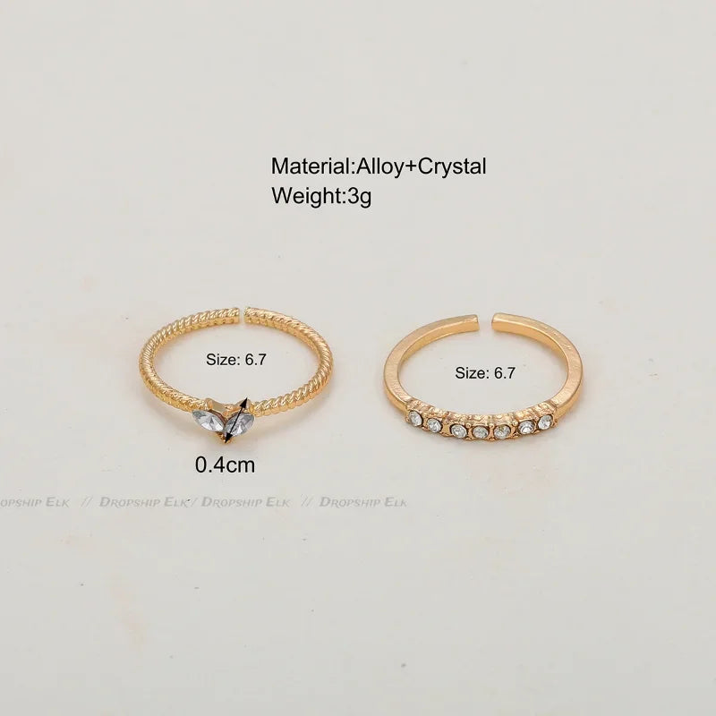 2 teile/satz Gold Farbe Herz Zirkon Ringe Set für Frauen Mädchen Einstellbare Minimalismus Luxus Twist Ring Mode Schmuck Hochzeit Geschenke