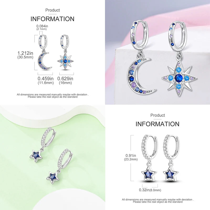 Heißer Verkauf 925 Sterling Silber Original Vielseitige Eardrop Ohrring Stern Mond Klee Creolen Für Frauen Hochzeit Verlobung Geschenk